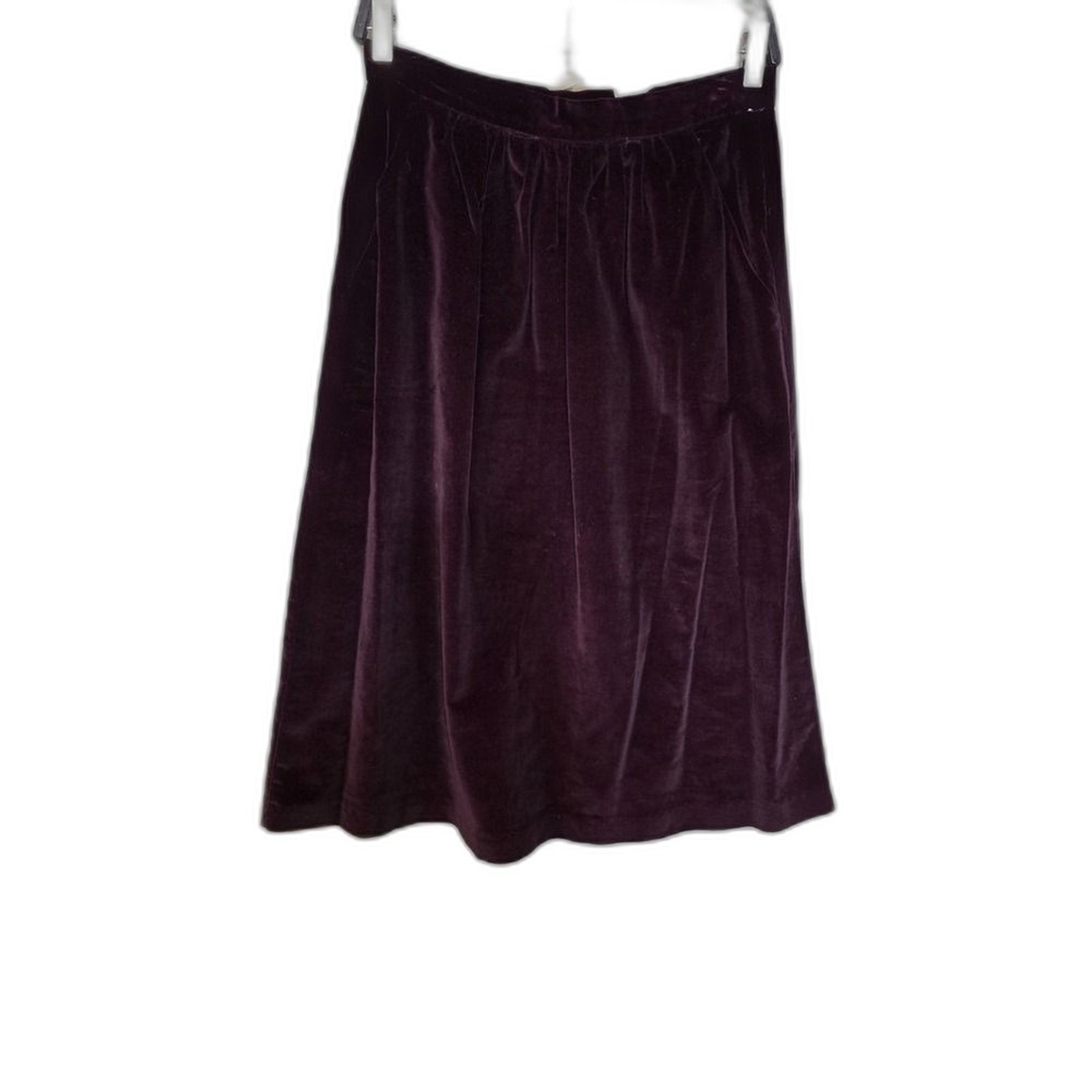 Vintage 1970s Burg. Velvet Skirt 13/14 High Waist Midi Zip Back Classic Holiday